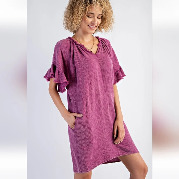 New! Easel Mineral Washed Cotton Gauze Dress S - Picture 5 of 5